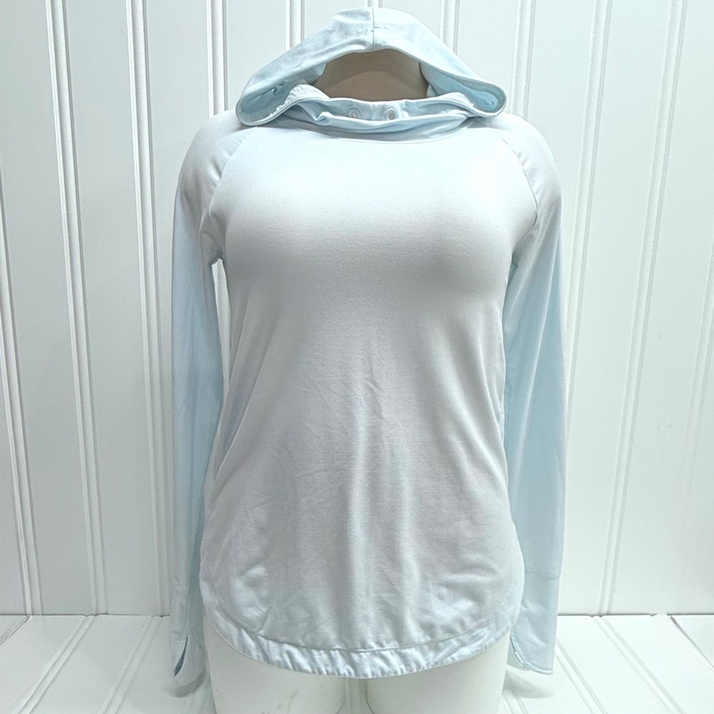 Athleta Light Blue Hooded Long Sleeve Pullover Top Women's XS